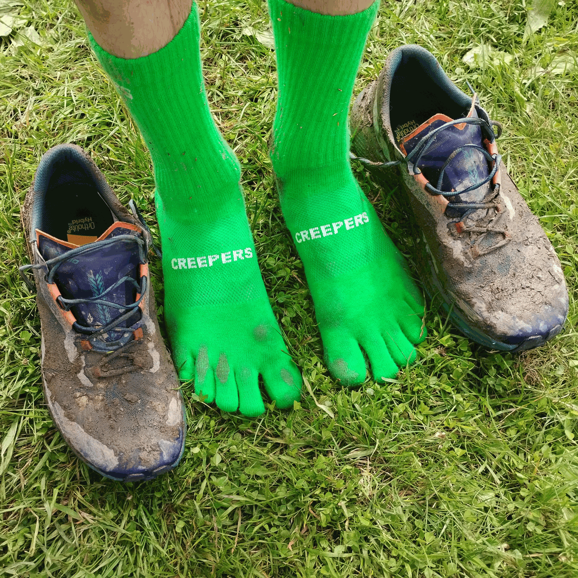 muddy green merino toe socks